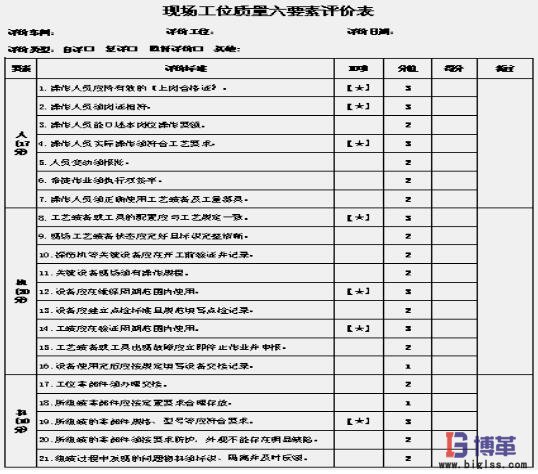 工位质量管理六要素评价表