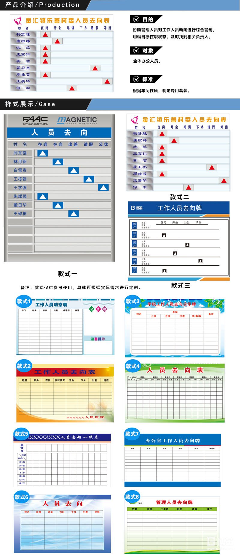 办公室工作人员去向牌